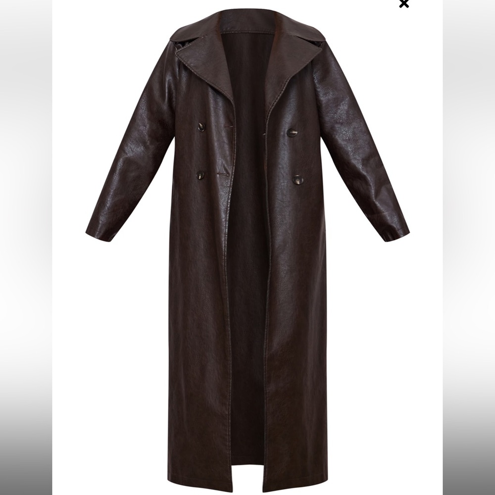 CHOCOLATE BROWN FAUX LEATHER CROC TRENCH COAT